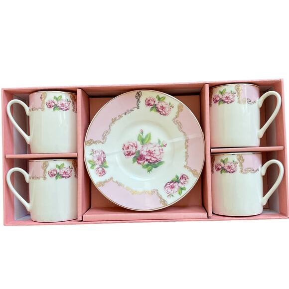 GRACE TEAWARE Spring Pink Floral Set of 4 Porcelain Espresso Cups Saucers NEW - Picture 6 of 10